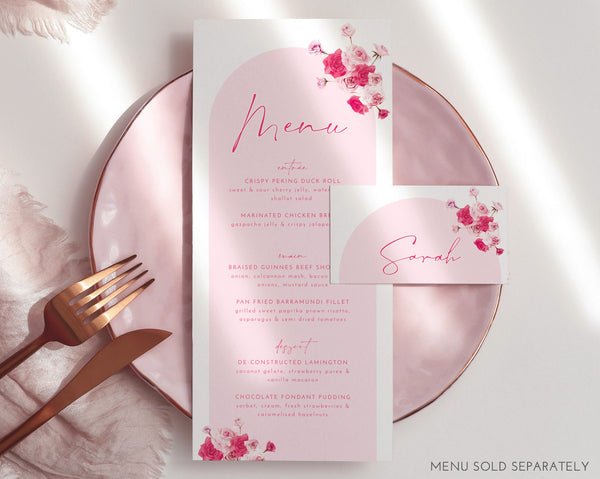 Pink Place Card Template, Printable Place Cards, Bridal Shower Place Cards, Floral Place Cards, Bridal Escort Cards, FLAT Place Cards