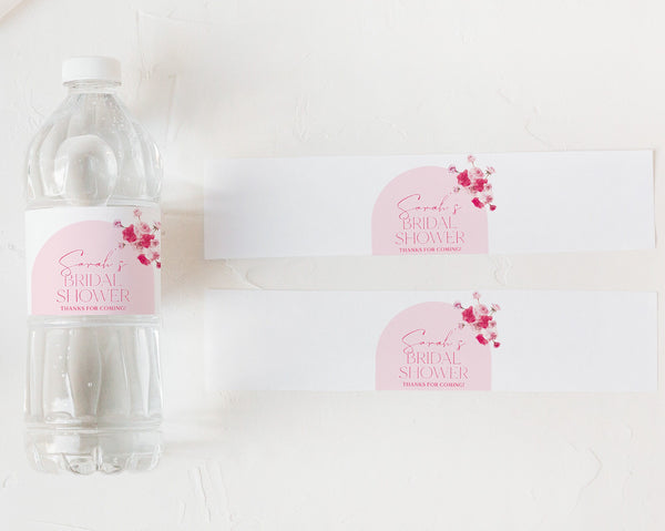 Pink Water Bottle Label, Bridal Shower Water Label, Printable Water Bottle Label, Bridal Shower Water Label Stickers, Pink Floral Water