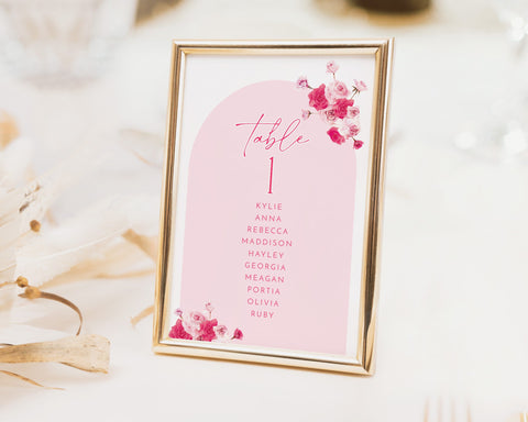 Pink Floral Table Numbers, Bridal Shower Table Numbers, Pink Table Numbers, Table Number Template, Printable Table Numbers, Floral Bridal