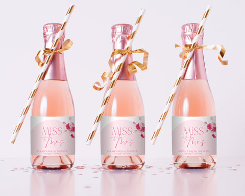 Pink Champagne Labels Printable, Bridal Shower Wine Labels, Champagne Stickers, Champagne Bottle Labels, Mini Champagne Labels Miss To Mrs