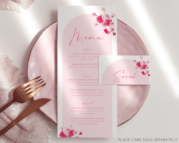 Pink Floral Menu Template, Printable Bridal Shower Menu, Flower Menu, Editable Menu, Floral Bridal Menu Printable, Pink Arch Bridal Menu
