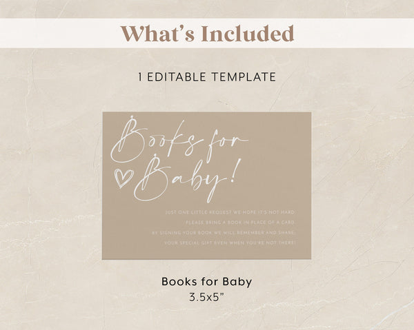 Neutral Books For Baby Card Printable, Gender Neutral Book Request Card, Beige Baby Shower Book For Baby, Minimal Baby Shower Books for Baby