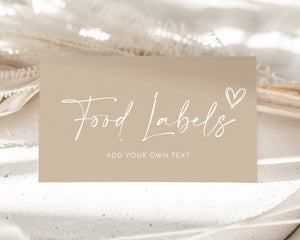 Neutral Baby Shower Food Labels, Food Tent Cards, Folded Food Cards, Beige Baby Shower Food Labels, Minimal Baby Food Card Template Folded