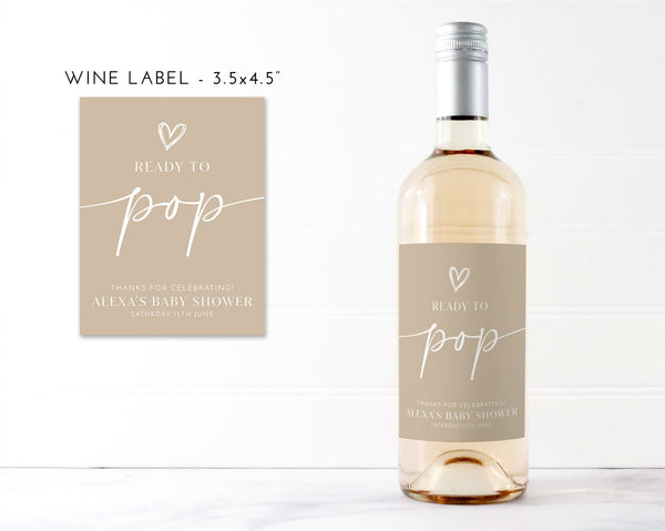 Neutral Baby Shower Champagne Labels, Printable Wine Labels, Mini Champagne Labels, Ready to Pop Labels, Beige Minimal Champagne Labels Baby