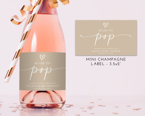 Neutral Baby Shower Champagne Labels, Printable Wine Labels, Mini Champagne Labels, Ready to Pop Labels, Beige Minimal Champagne Labels Baby