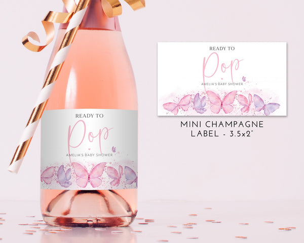 Butterfly Baby Shower Champagne Labels, Printable Wine Labels, Mini Champagne Labels, Ready to Pop Labels, Butterfly Champagne Labels Pink