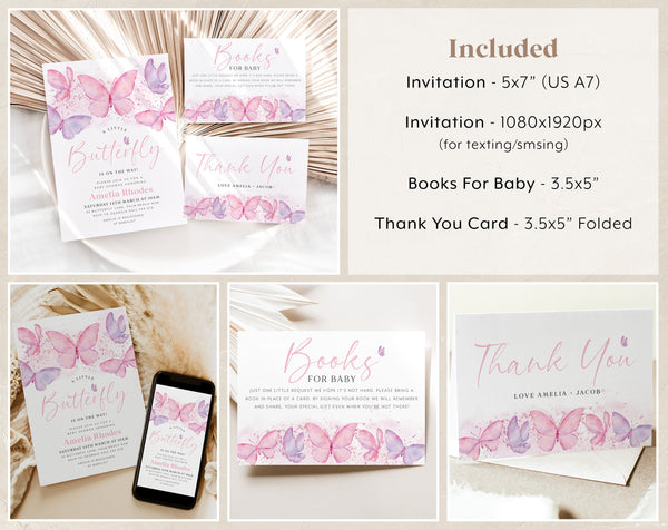 Butterfly Baby Shower Invitation Bundle, Printable Baby Shower Butterfly Invitation Editable Games, Baby Shower Decorations Pink Butterflies