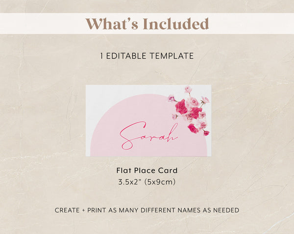 Pink Place Card Template, Printable Place Cards, Bridal Shower Place Cards, Floral Place Cards, Bridal Escort Cards, FLAT Place Cards