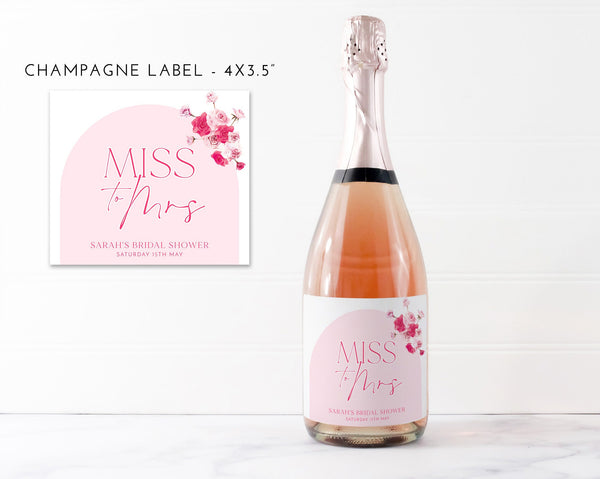 Pink Champagne Labels Printable, Bridal Shower Wine Labels, Champagne Stickers, Champagne Bottle Labels, Mini Champagne Labels Miss To Mrs