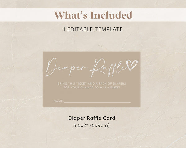 Neutral Diaper Raffle Card, Gender Neutral Baby Shower Diaper Raffle Card, Editable Diaper Raffle Template, Printable Diaper Raffle Beige