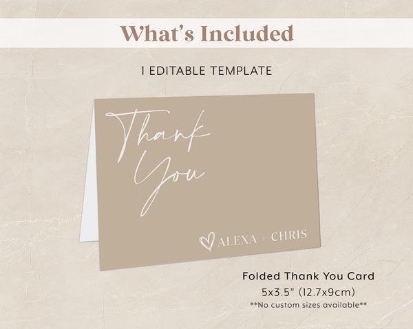 Neutral Thank You Card Template, Printable Thank You Card, Minimal Baby Shower Thank You Card, Beige Baby Shower Thank You Card Neutral