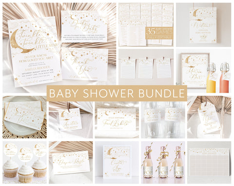 Twinkle Twinkle Baby Shower Invitation Bundle, Printable Baby Shower Star Invitation Editable Games, Gender Neutral Baby Shower Decorations