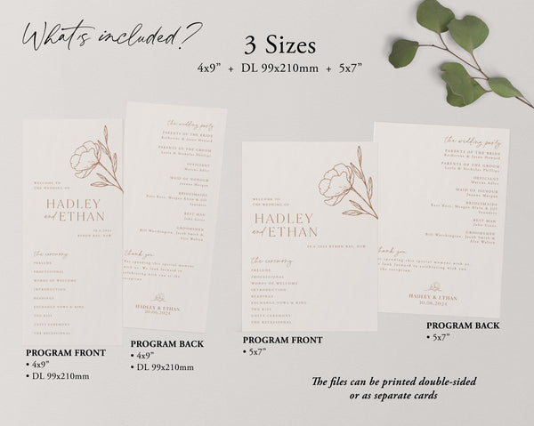 Boho Wedding Program Template, Modern Wedding Program, Minimalist Program, Editable Programs, Printable Wedding Ceremony Program, Hadley