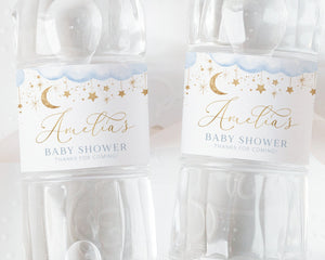 Moon Stars Baby Shower Water Bottle Label, Blue Over the Moon Water Labels, Printable Water Label, Baby Shower Water Sticker, Twinkle Boy