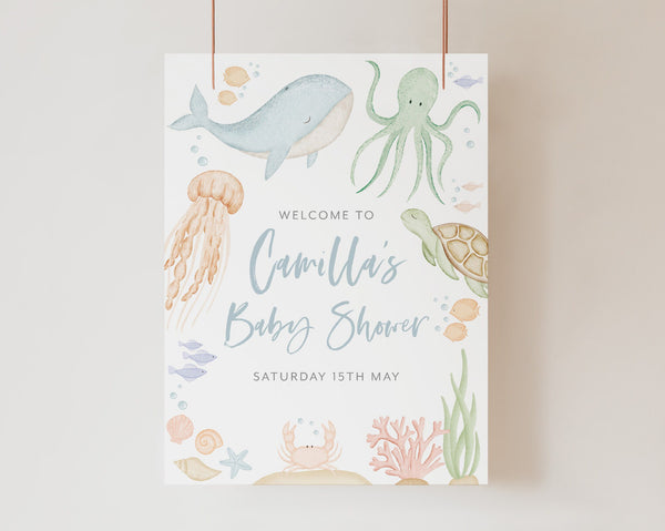 Under the Sea Welcome Sign Printable, Ocean Animals Baby Shower Welcome Sign, Sea Animals Baby Shower Welcome Sign, Boy Baby Shower Welcome