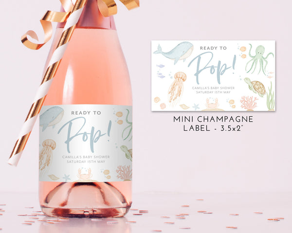 Under the Sea Baby Shower Champagne Labels, Printable Wine Labels, Mini Champagne Labels, Ready to Pop Labels, Ocean Animals Wine Labels