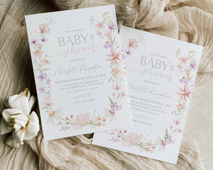 Floral Baby Shower Invitation, Wild Flower Invitation, Purple Pink Floral Invitation, Flower Baby Shower Invite, Baby in Bloom Invite Floral