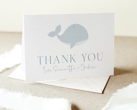 Whale Thank You Card Template, Printable Thank You Card, Whale Baby Shower Thank You Card, Boy Baby Shower Thank You Card Template Printable