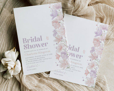 Floral Bridal Shower Invitation, Floral Invitation, Flower Bridal Shower, Bridal Brunch Invitation, Modern Bridal Invite, Pink and Purple