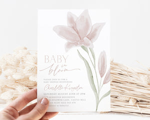 Baby in Bloom Invitation, Floral Baby Shower Invitation, Dusty Pink Floral Invitation, Floral Baby Brunch, Baby Shower Invitation Girl Pink