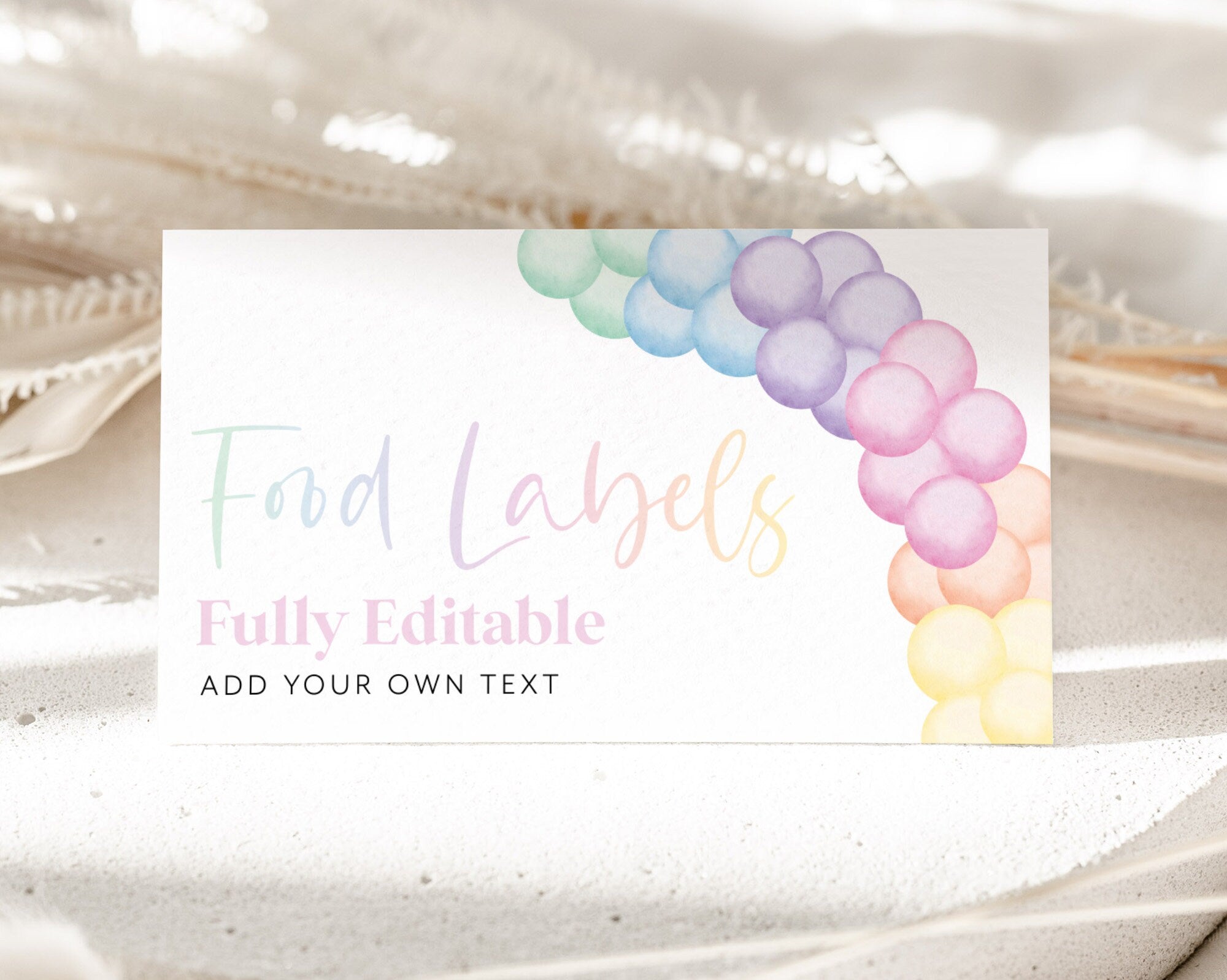 Pastel Rainbow Food Labels, 1st Birthday Food Label Card, Food Tent Card, Birthday Food Tags, Folded Food Cards, Tented Food Labels, Rainbow