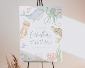 Under the Sea Welcome Sign Printable, Oneder the Sea 1st Birthday Welcome Sign, Ocean Animals Birthday Welcome Sign, Boy Birthday Welcome