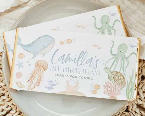 Under the Sea Chocolate Wrapper Printable, Candy Bar Wrapper Template, Chocolate Bar Template, Ocean Animals, Oneder the Sea 1st Birthday