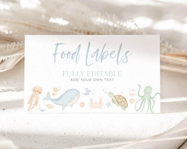 Under the Sea Food Labels, Oneder the Sea Food Tent Cards, Folded Food Cards, Food Tented Cards, Under the Sea 1st Birthday Boy Decorations