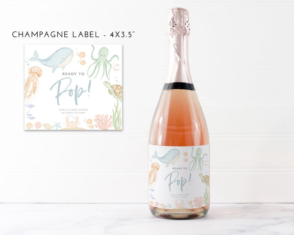 Under the Sea Baby Shower Champagne Labels, Printable Wine Labels, Mini Champagne Labels, Ready to Pop Labels, Ocean Animals Wine Labels