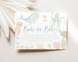 Under the Sea Books For Baby Card Printable, Baby Shower Book Request Card, Ocean Animals Baby Shower Book For Baby Insert, Under the Sea
