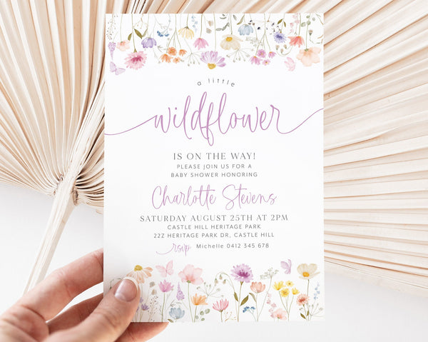 Wildflower Baby Shower Invitation, Wild Flower Invitation, Purple Pink Floral Invitation, Flower Baby Shower Invite, Baby in Bloom Invite