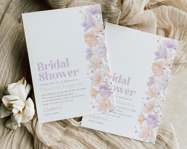 Floral Bridal Shower Invitation, Floral Invitation, Flower Bridal Shower, Bridal Brunch Invitation, Modern Bridal Invite, Lilac and Peach