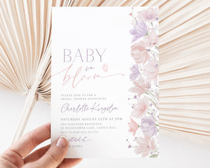 Baby in Bloom Invitation, Wildflowers Baby Shower Invitation, Purple Pink Flower Invitation, Floral Baby Brunch, Floral Baby Shower Invite