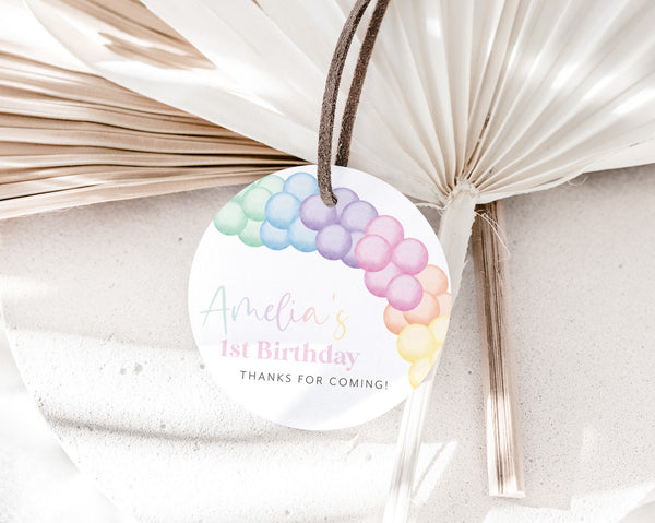 Pastel Rainbow Favor Tags, Editable Tags, Printable Favor Tags, Pastel Birthday Tag, Rainbow Gift Tags, 1st Birthday Party Favor Labels Girl