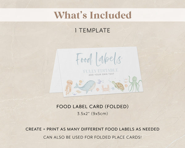 Under the Sea Food Labels, Oneder the Sea Food Tent Cards, Folded Food Cards, Food Tented Cards, Under the Sea 1st Birthday Boy Decorations