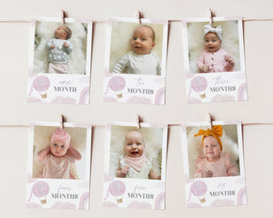 First Year Photos, 1st Birthday Milestone Photos, Baby's First Year Month Photo Banner, Purple Hot Air Balloon ONEderful Photo Banner Girl