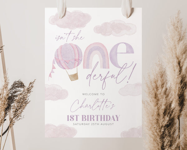 1st Birthday Welcome Sign, ONEderful 1st Birthday Welcome Sign, Hot Air Balloon, 1st Birthday Sign, Onederful Birthday Welcome Sign Rainbow