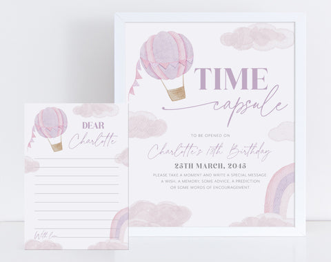 ONEderful Time Capsule, 1st Birthday Time Capsule Sign, Purple Hot Air Balloon Time Capsule Template, Girls 1st Birthday Onederful Rainbow