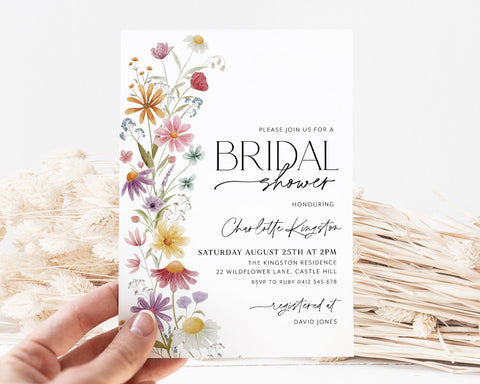 Wildflower Bridal Shower Invitation, Love in Bloom Invitation, Floral Bridal Shower, Bridal Brunch Invitation, Modern Bridal Invite Pink