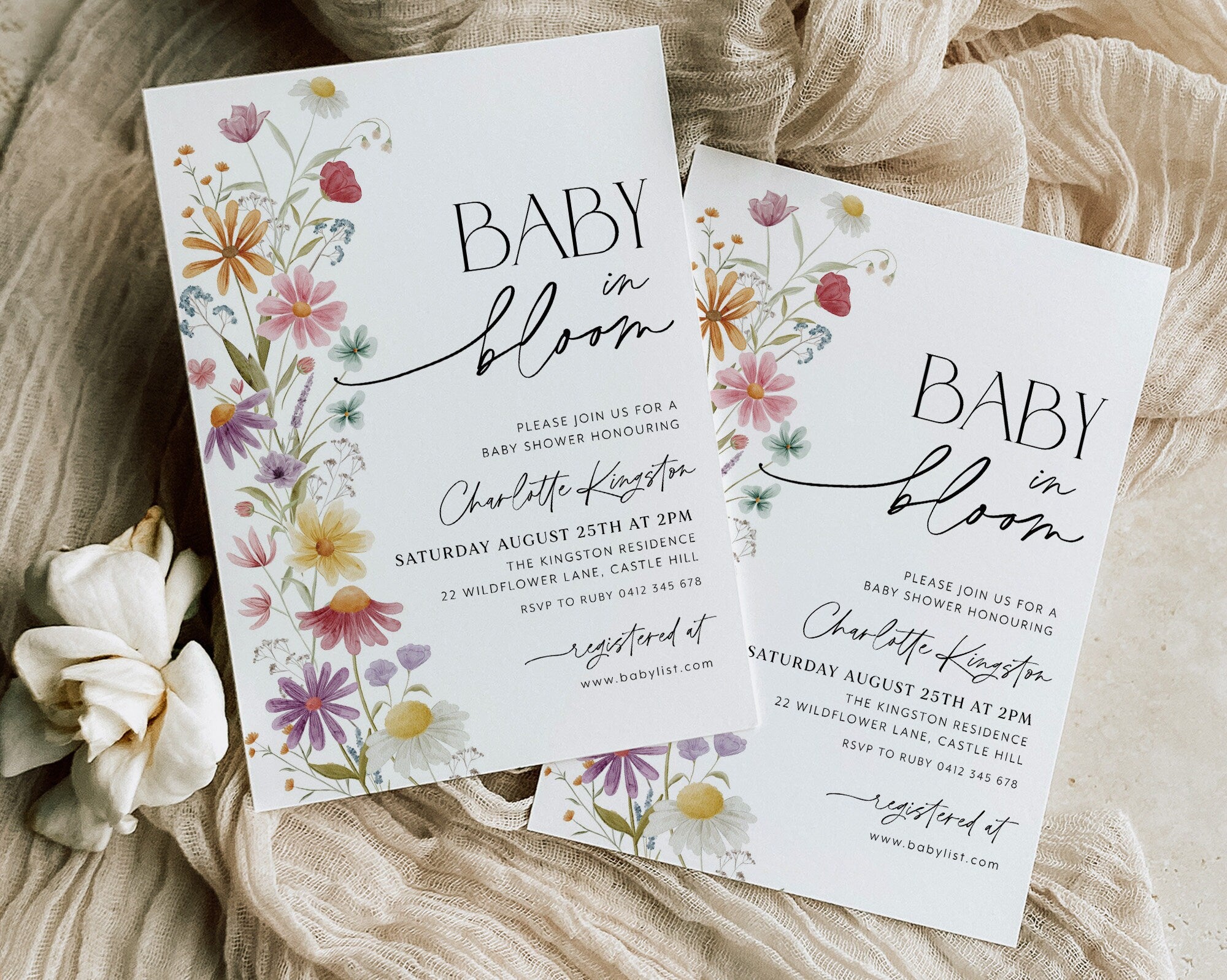 Baby in Bloom Invitation, Wildflower Baby Shower Invitation, Purple Pink Flower Invitation, Wild Flower Invite, Floral Baby Brunch Invite