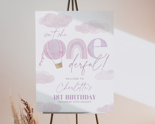 1st Birthday Welcome Sign, ONEderful 1st Birthday Welcome Sign, Hot Air Balloon, 1st Birthday Sign, Onederful Birthday Welcome Sign Rainbow