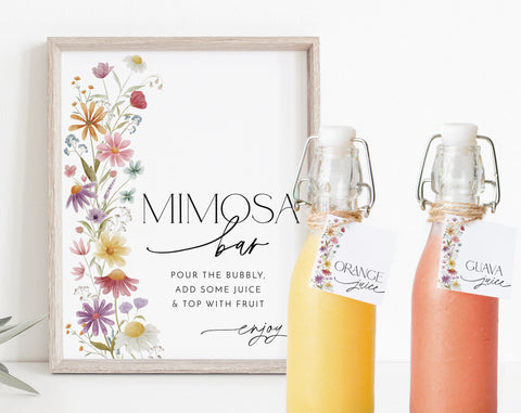 Wildflower Mimosa Bar Sign, Floral Mimosa Sign, Bridal Shower Mimosa Bar Sign, Juice Labels, Mimosa and Juice Labels, Floral Mimosa Sign