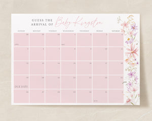 Wildflower Baby Shower Due Date Calendar, Birth Date Sign, Baby Arrival Sign Printable, Baby in Bloom Baby Shower, Floral Baby Due Date Sign