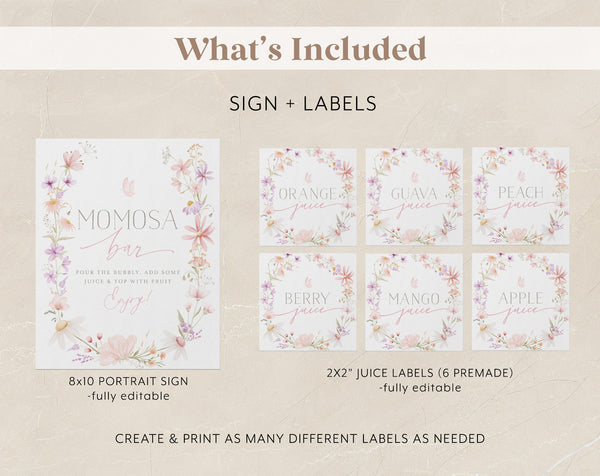 Wildflower Mimosa Bar Sign, Momosa Bar Sign, Mumosa Bar Sign, Juice Labels, Mimosa Juice Tags, Baby in Bloom Mimosa Shower Sign, Floral Sign