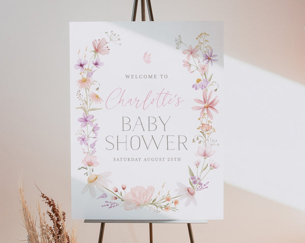 Wildflower Welcome Sign Printable, Baby in Bloom Shower Welcome Sign, Pink Floral Baby Shower Welcome Sign, Pink Flowers, Baby in Bloom Girl