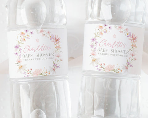 Wildflower Water Bottle Label, Baby in Bloom Shower Water Labels, Printable Water Bottle Label, Baby Shower Water Label Sticker, Pink Floral