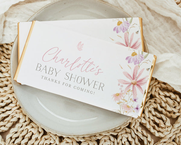 Wildflower Chocolate Wrapper Printable, Candy Bar Wrapper Template, Chocolate Bar Template, Baby in Bloom Favors, Floral Chocolate Labels