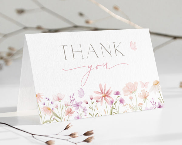 Wildflower Thank You Card Template, Printable Thank You Card, Floral Baby Shower Thank You Card, Flower Thank You Card Purple and Pink