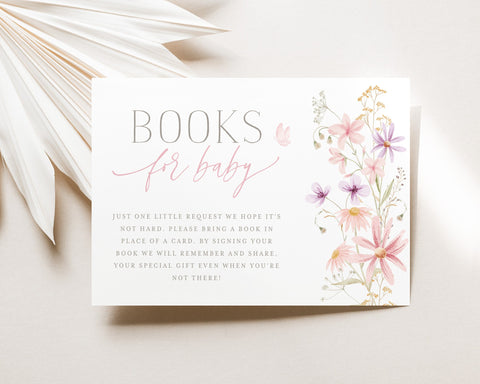 Wildflower Books For Baby Card Printable, Book Request Card, Baby in Bloom Baby Shower Books, Purple Flowers, Pink Floral Books For Baby