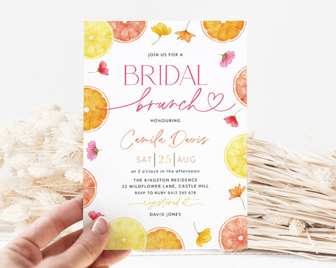 Citrus Bridal Brunch Invitation, Lemon Bridal Shower, Bright Floral Citrus Bridal Shower Invitation, Mediterranean Lemon Theme, Orange Lemon